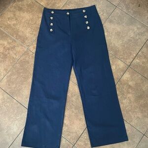 Navy High-Waist linen Sailor Trousers with Buttons